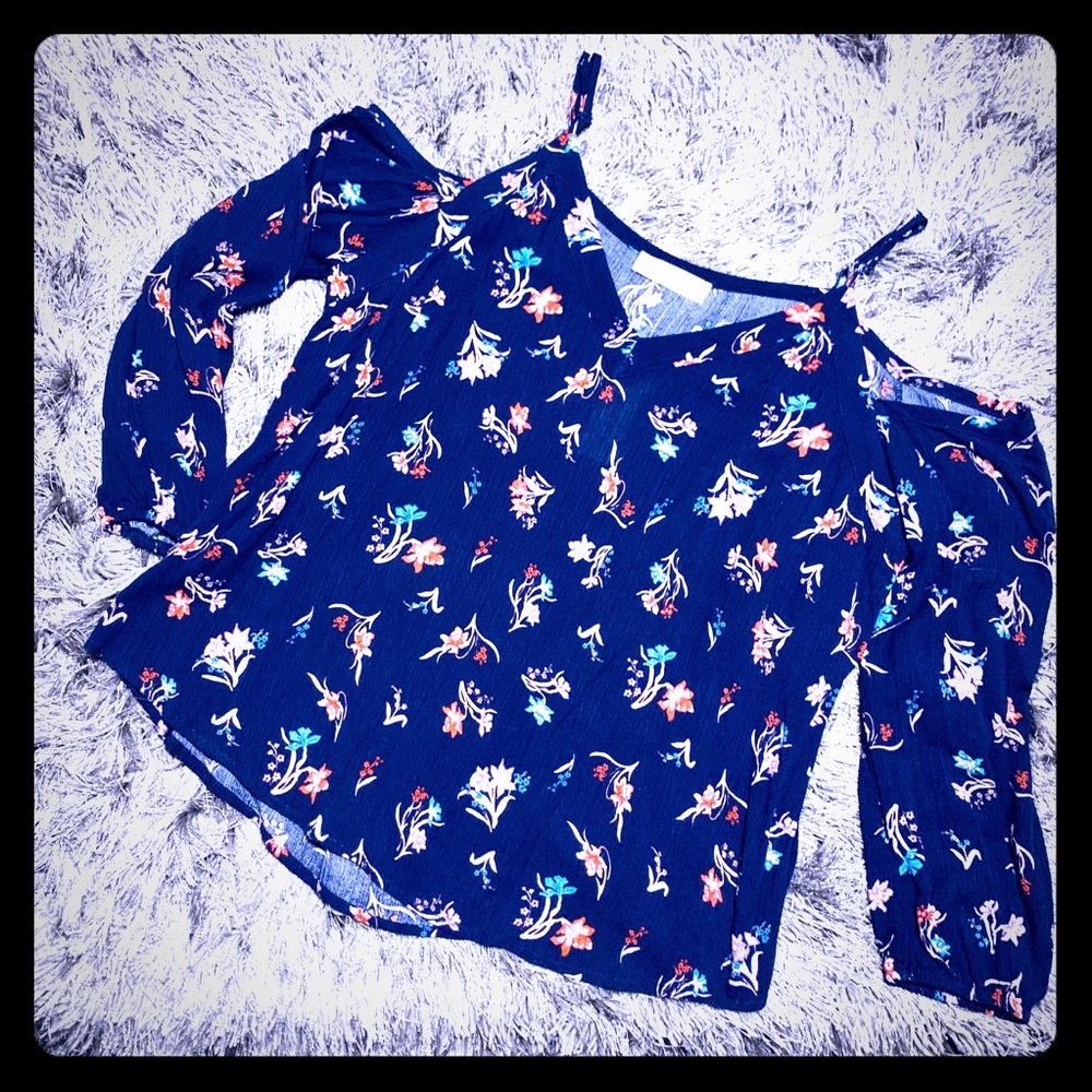Elodie Cold Shoulder Dark Blue Floral Top